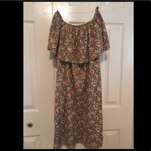 Floral Green Off The Shoulder Dress